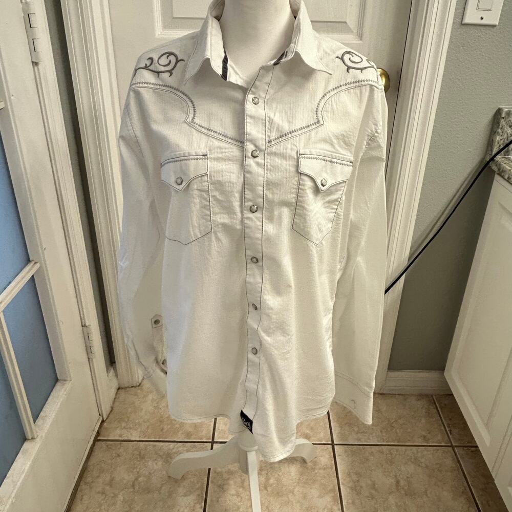 Rock 47 by Wrangler Western Embroidered Pearl Snap Shirt (Size L)